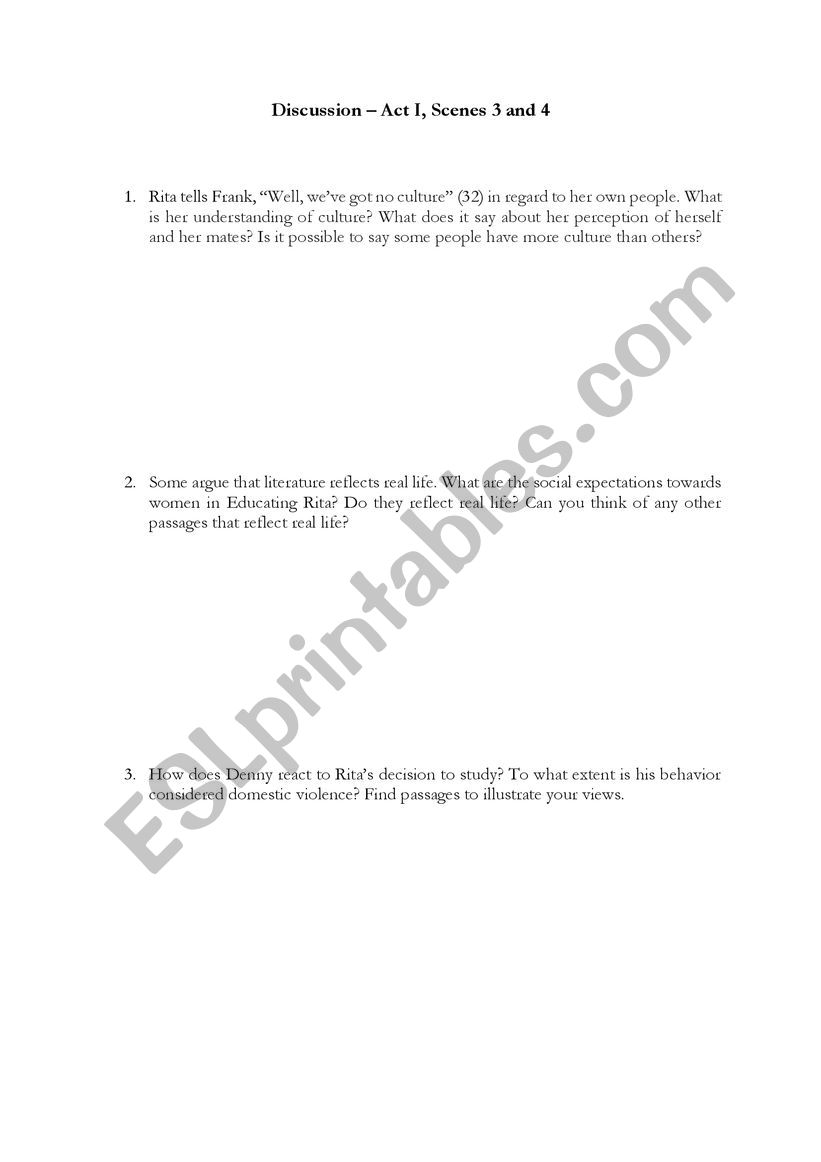 Discussion questions  worksheet