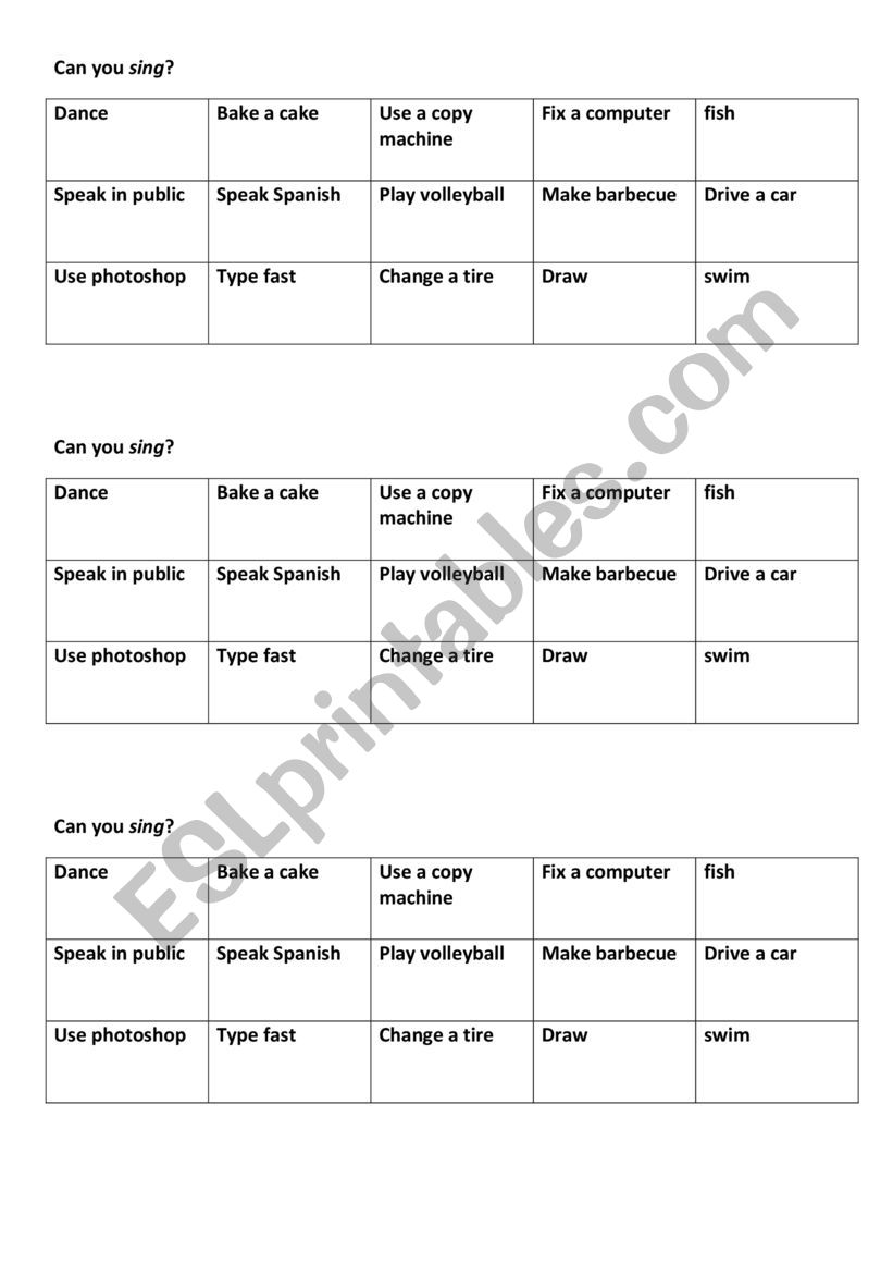 Abilities - find someone who worksheet