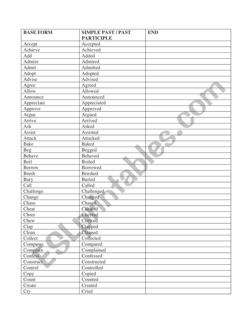 Regular verbs  worksheet