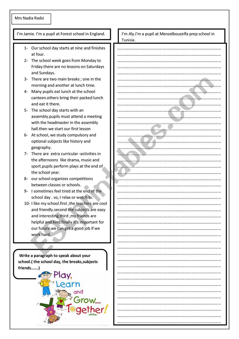 english schools worksheet