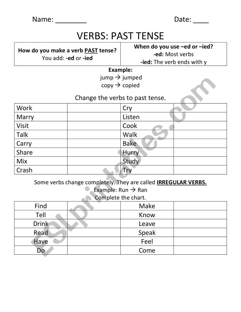 Verb Past Tense worksheet