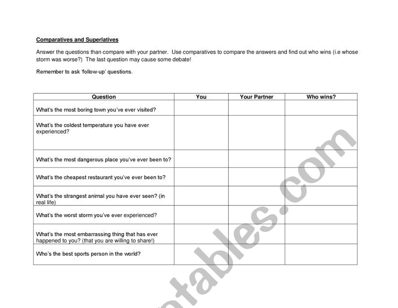 Comparatives  worksheet