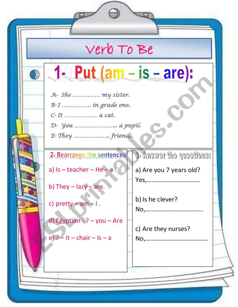 Verb To Be Exercises Esl