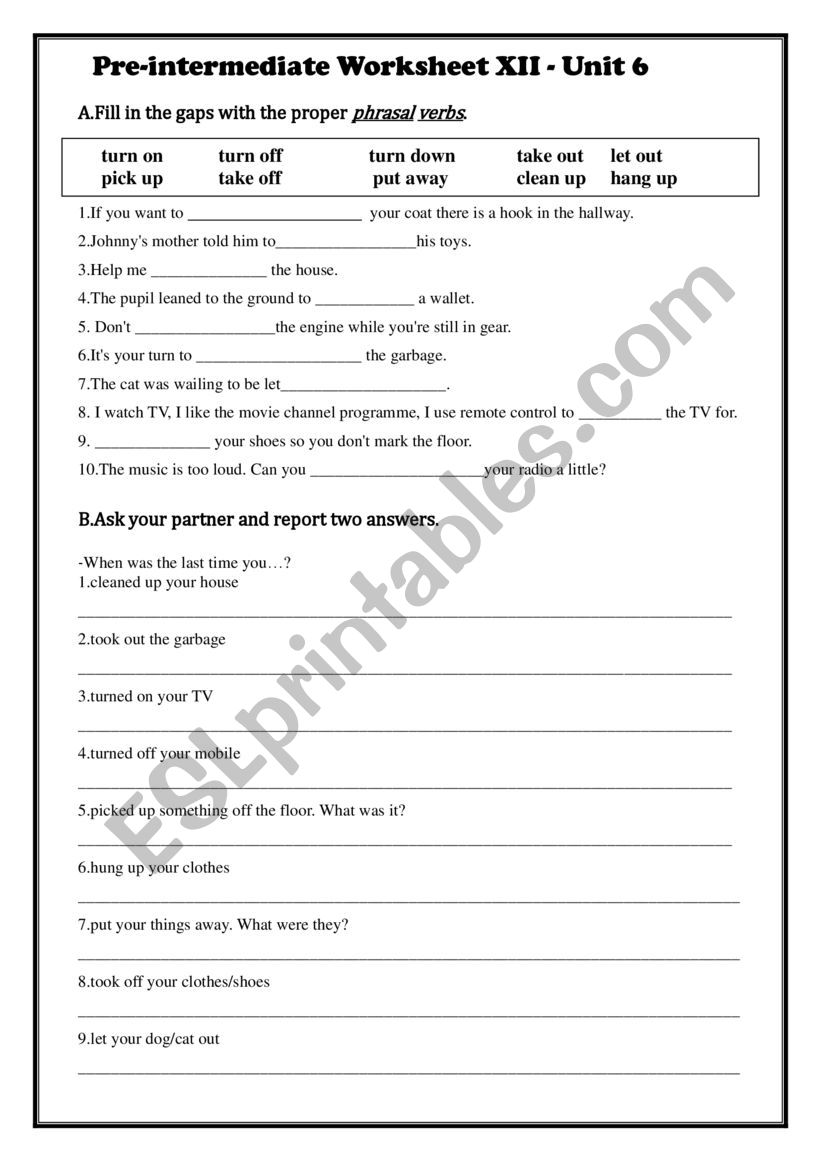 Phrasal Verbs worksheet