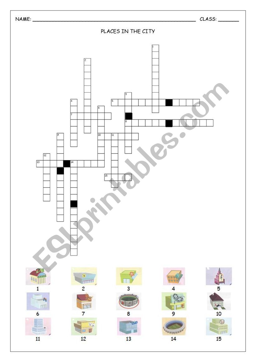 PLACES IN THE CITY CROSSWORDS worksheet