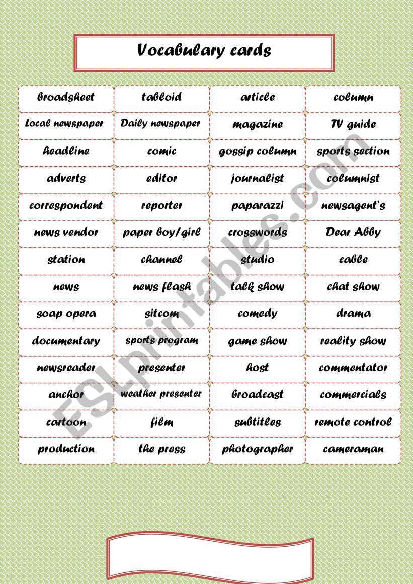 Newspaper Vocabulary Words