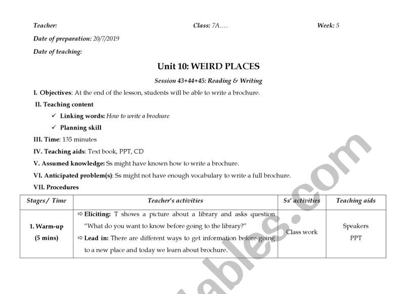 Writing worksheet