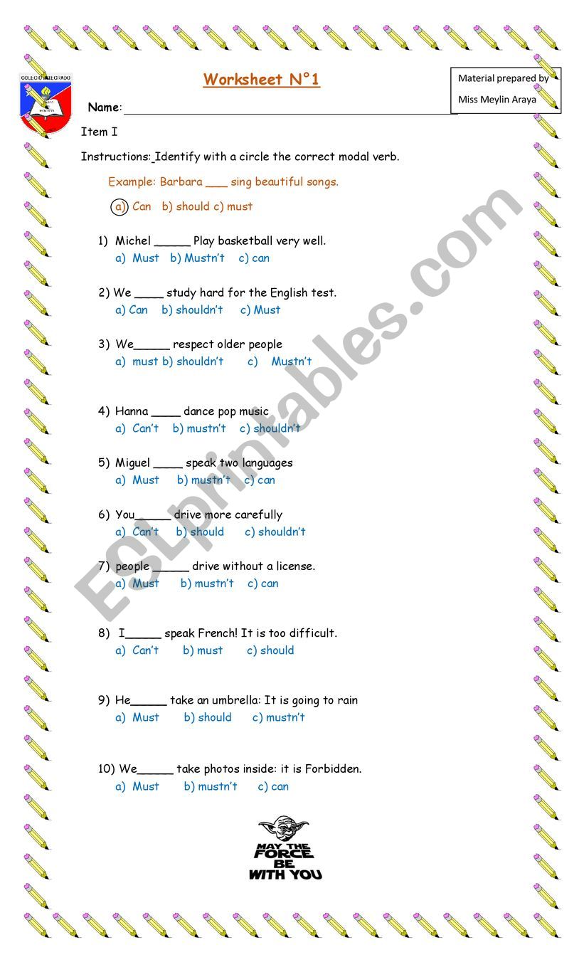  modal verbs worksheet