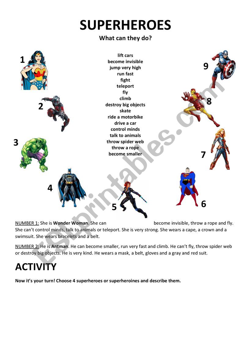 SUPERHEROES CAN/CANT worksheet
