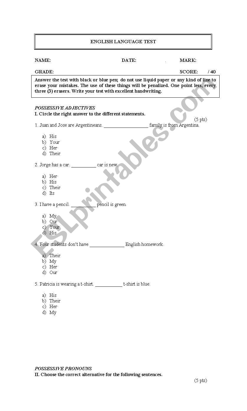 Possesive Adjective and Pronouns