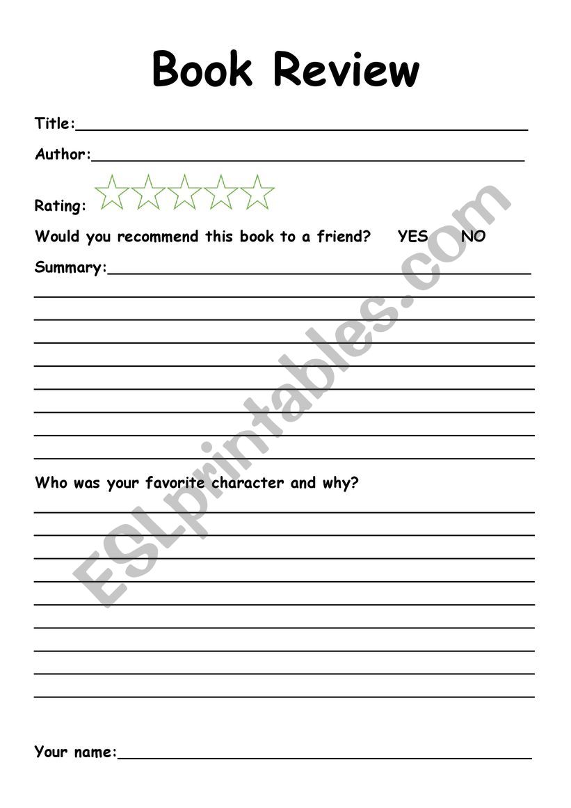 Book review template worksheet