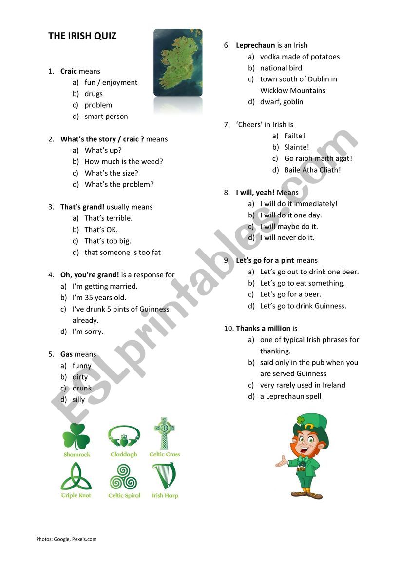 Irish quiz worksheet
