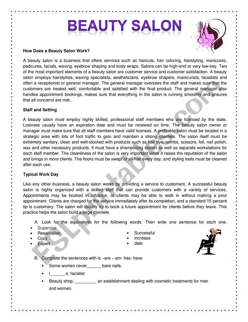 How does a beauty salon Work? worksheet