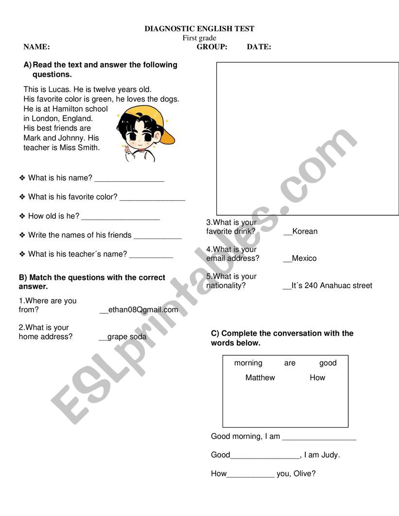 Diagnostic Test  worksheet