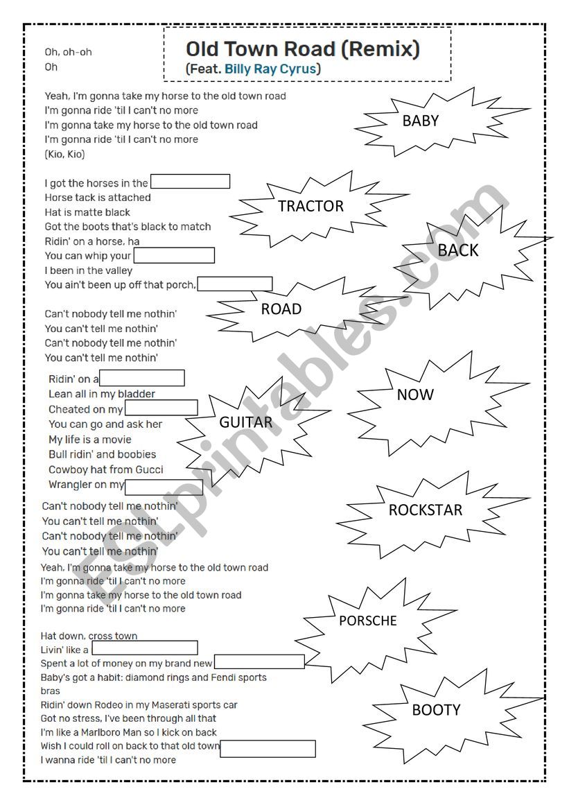 Old town road worksheet