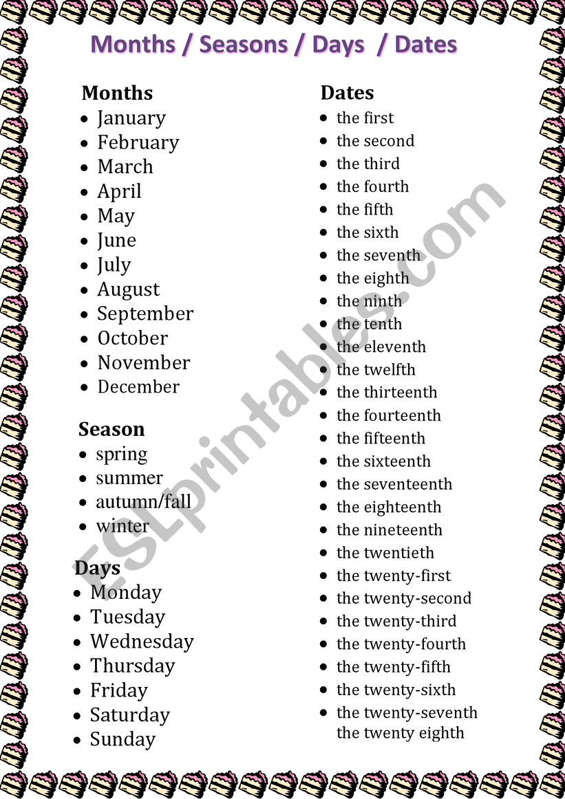 Months / Seasons / Days / Dates