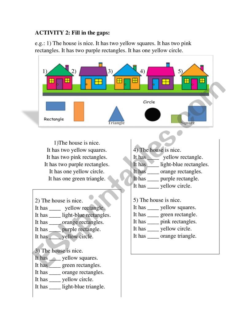 HOUSES AND SHAPES worksheet