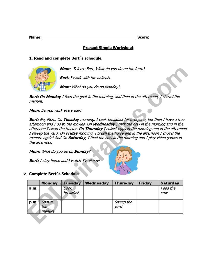 Present Simple Worsheet worksheet