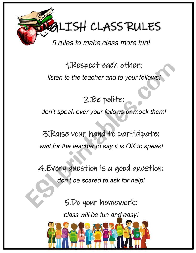 english class rules  worksheet