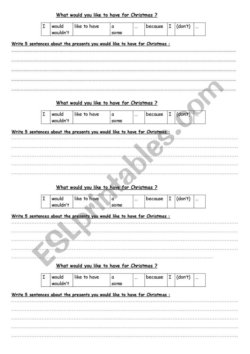 Christmas presents worksheet