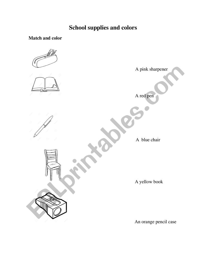 school supplies worksheet