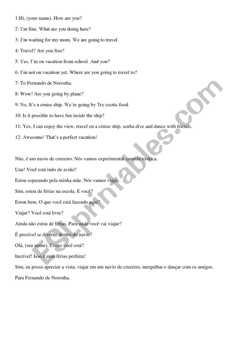 VACATION worksheet