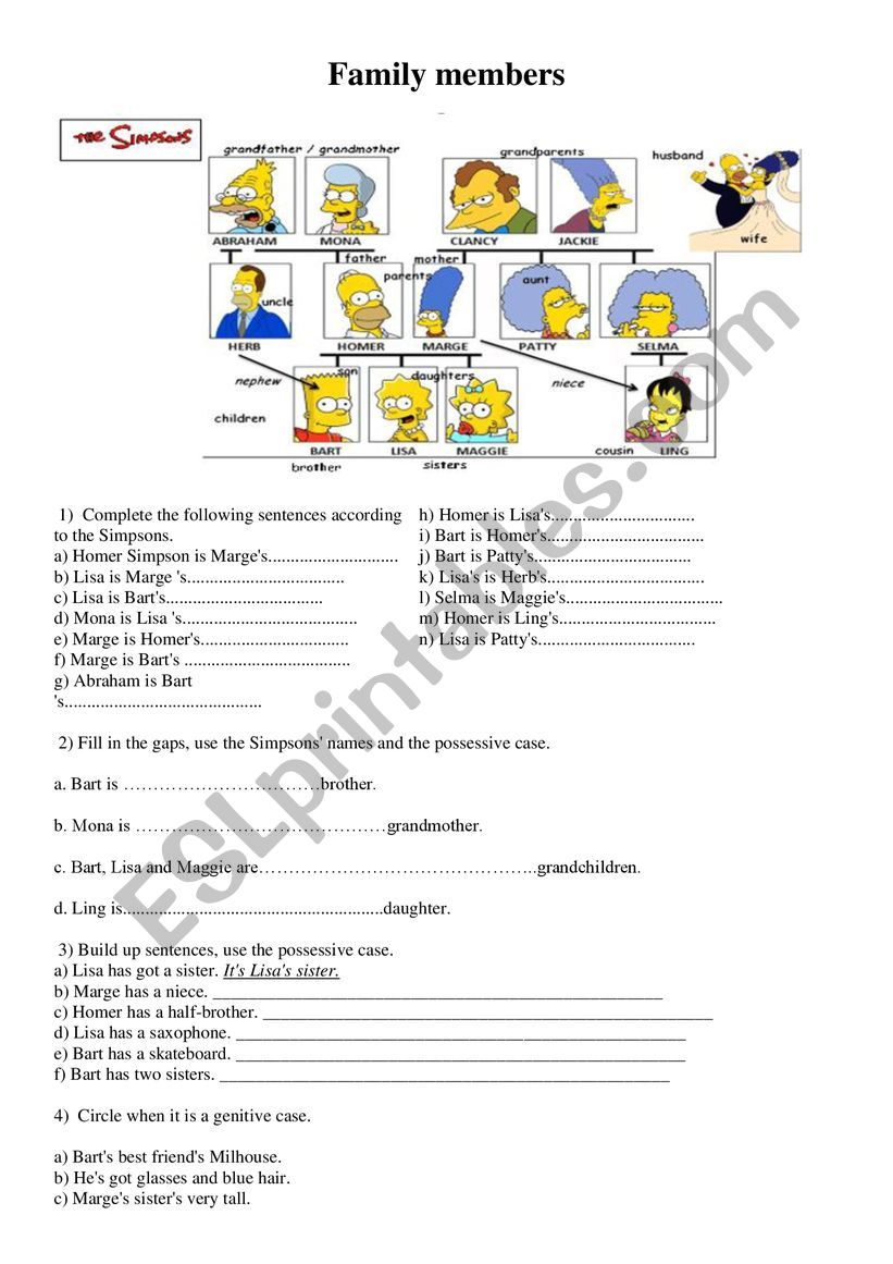 Family members worksheet