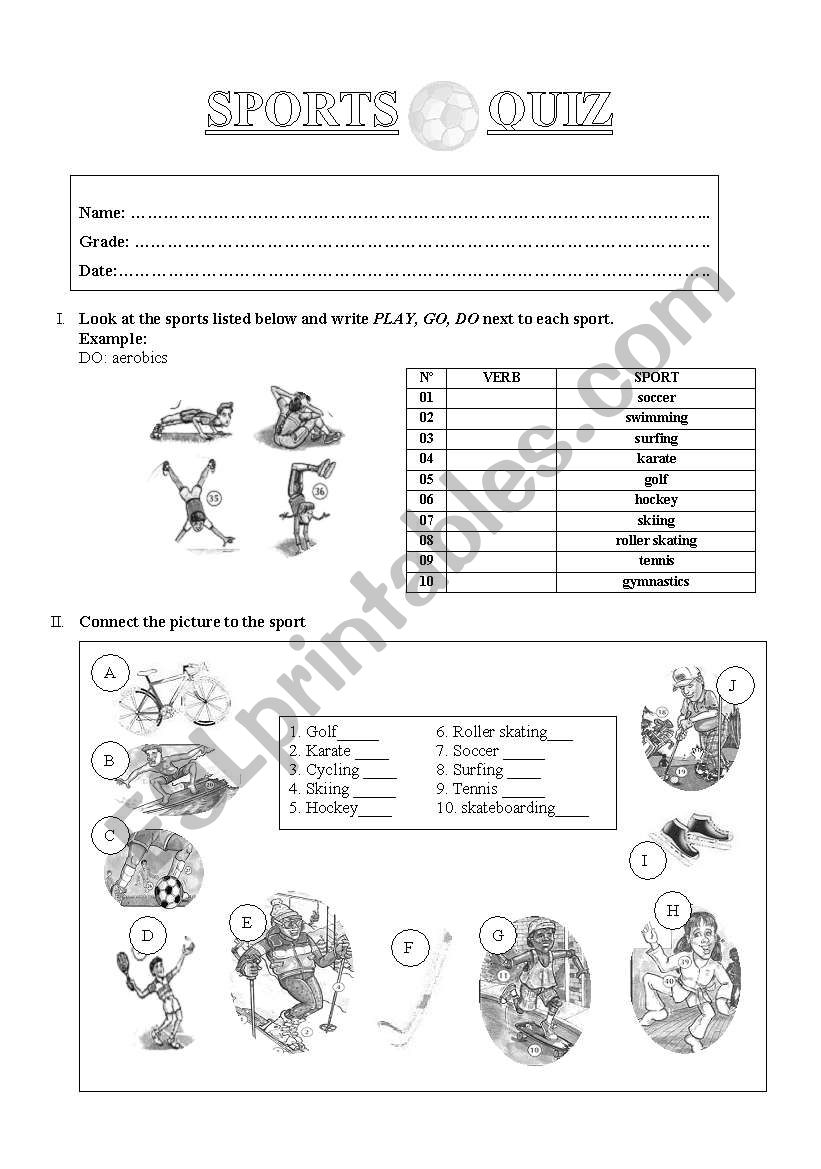 sports - quiz worksheet