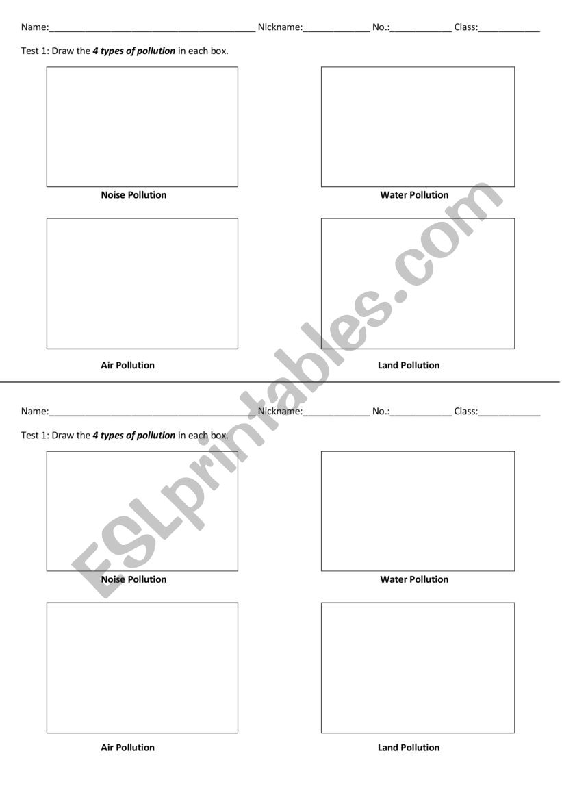 Pollutions worksheet