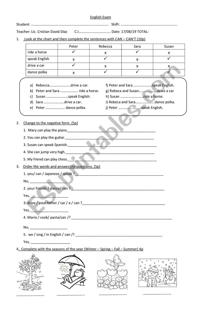 english exam worksheet