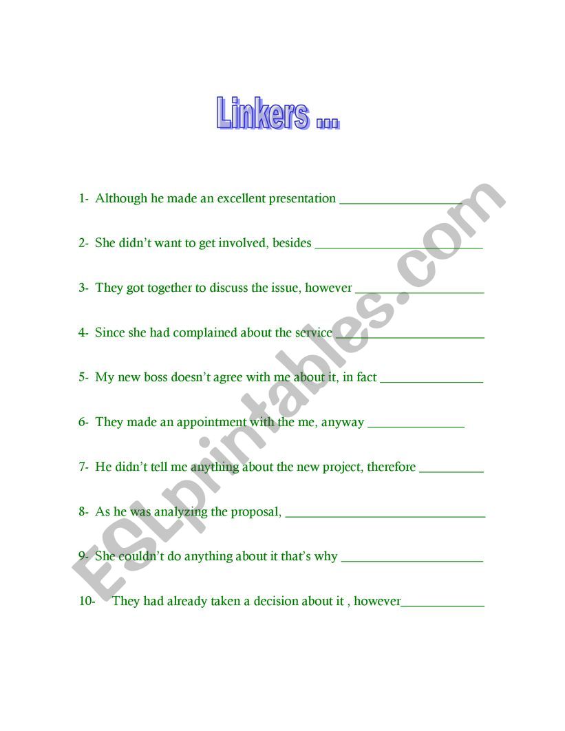 Connectors worksheet