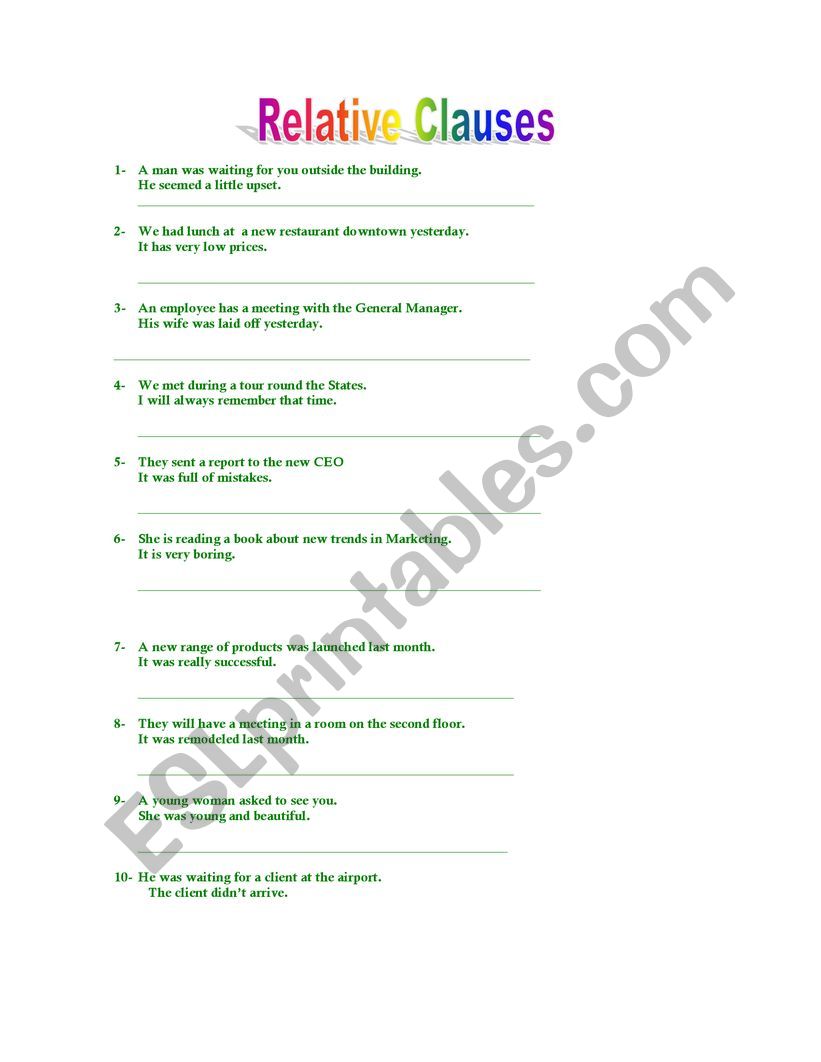 Relative Clauses worksheet