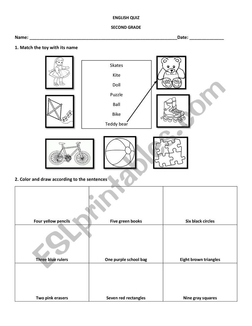 toys,colors and numbers quiz worksheet