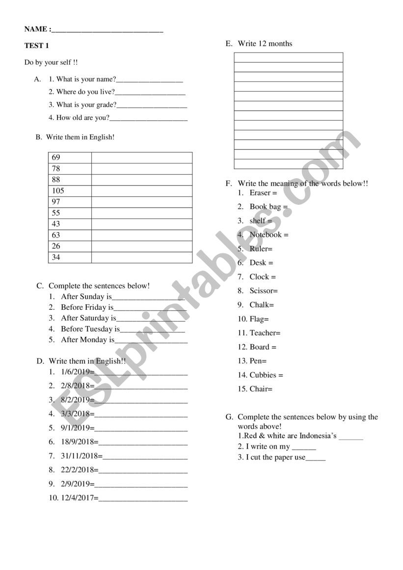 Introduction worksheet