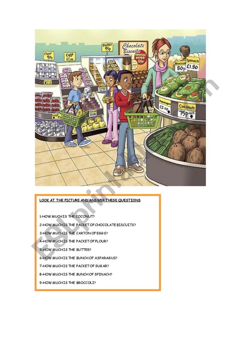 prices at a supermarket worksheet