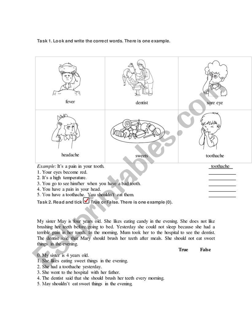 health problem worksheet