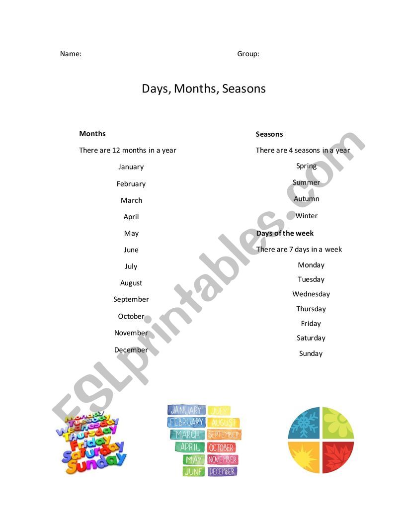 Days, Months, Seasons worksheet