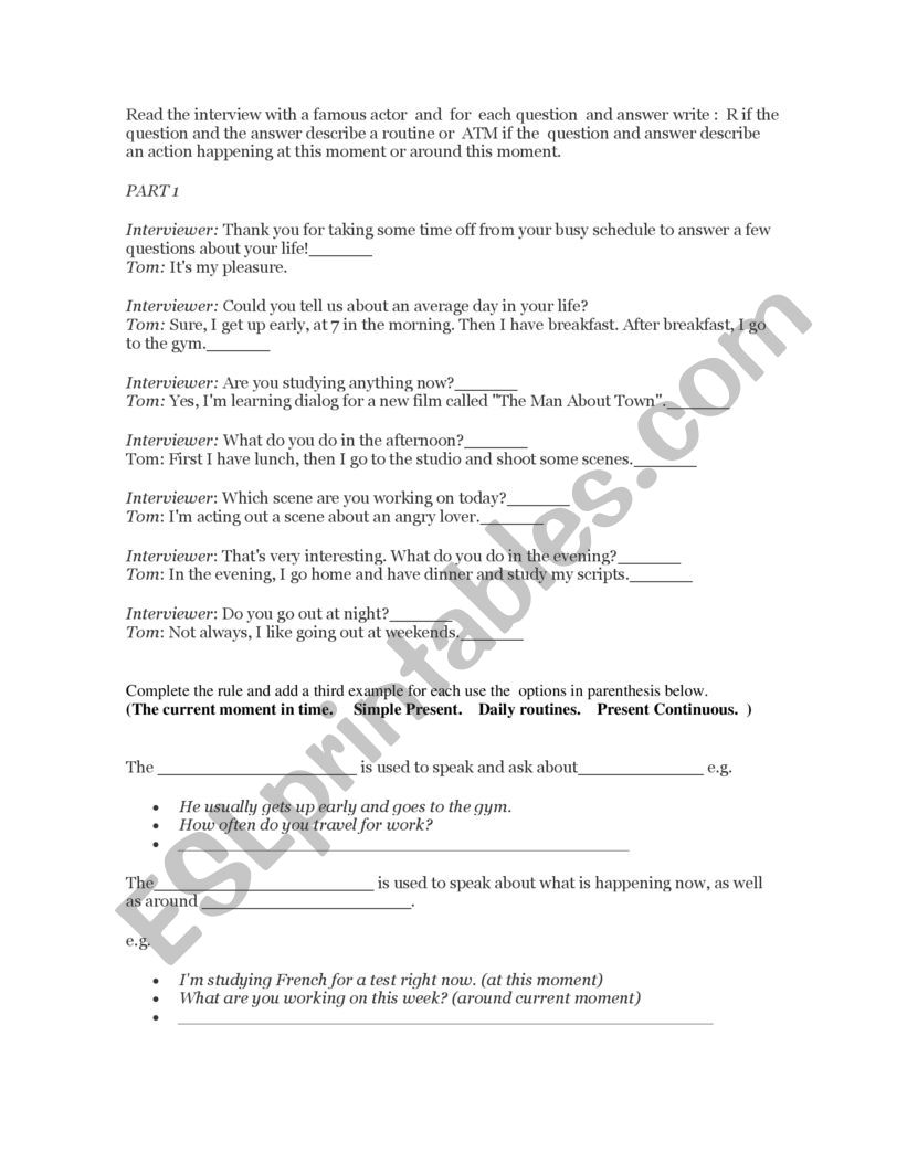 Interview an actor worksheet