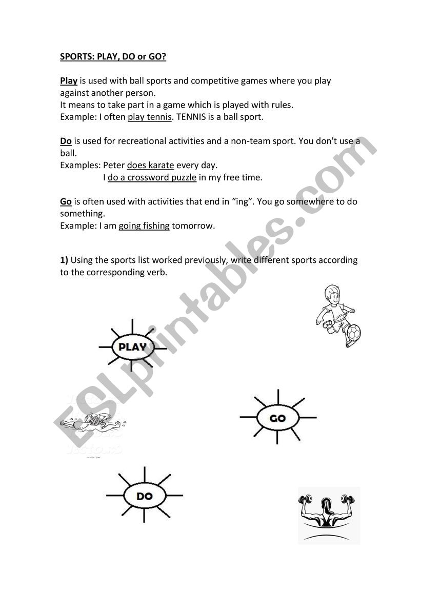 Sports: GO PLAY or DO worksheet