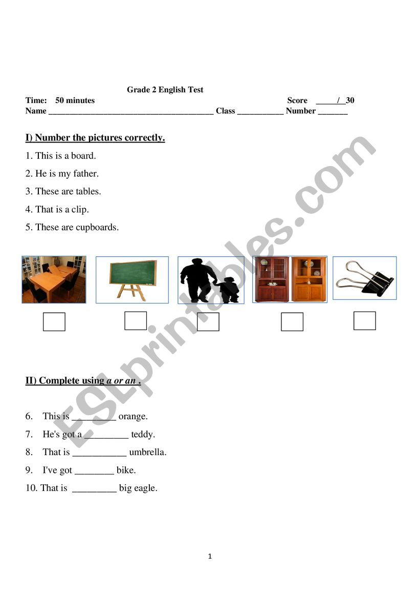  A simple English Test worksheet