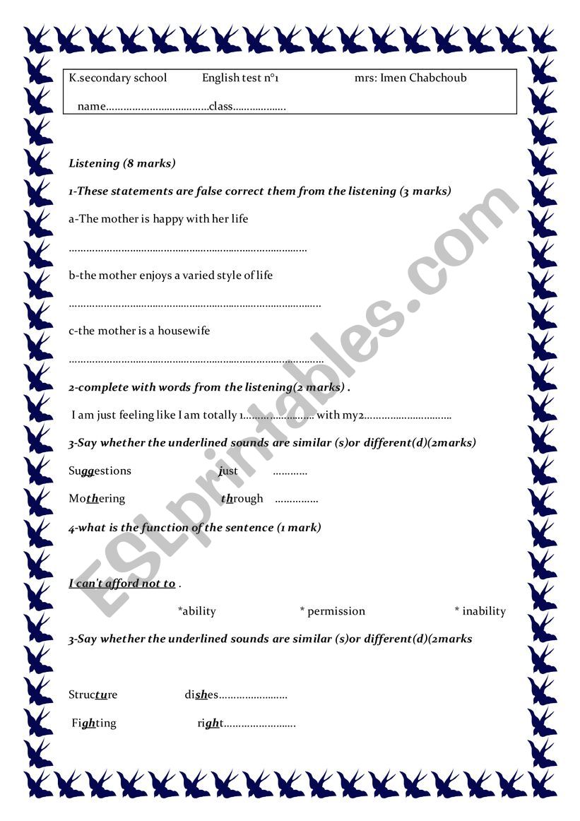 english test for 3rd form pupils