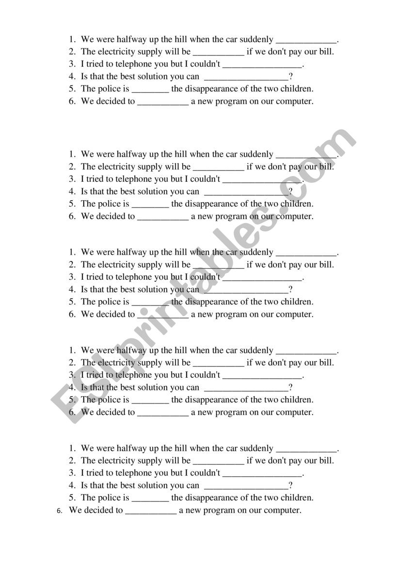 Multi-part verbs worksheet