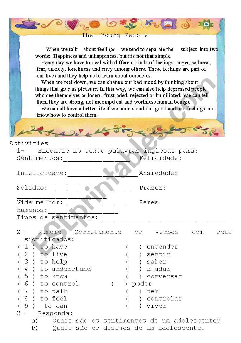 The Young People worksheet