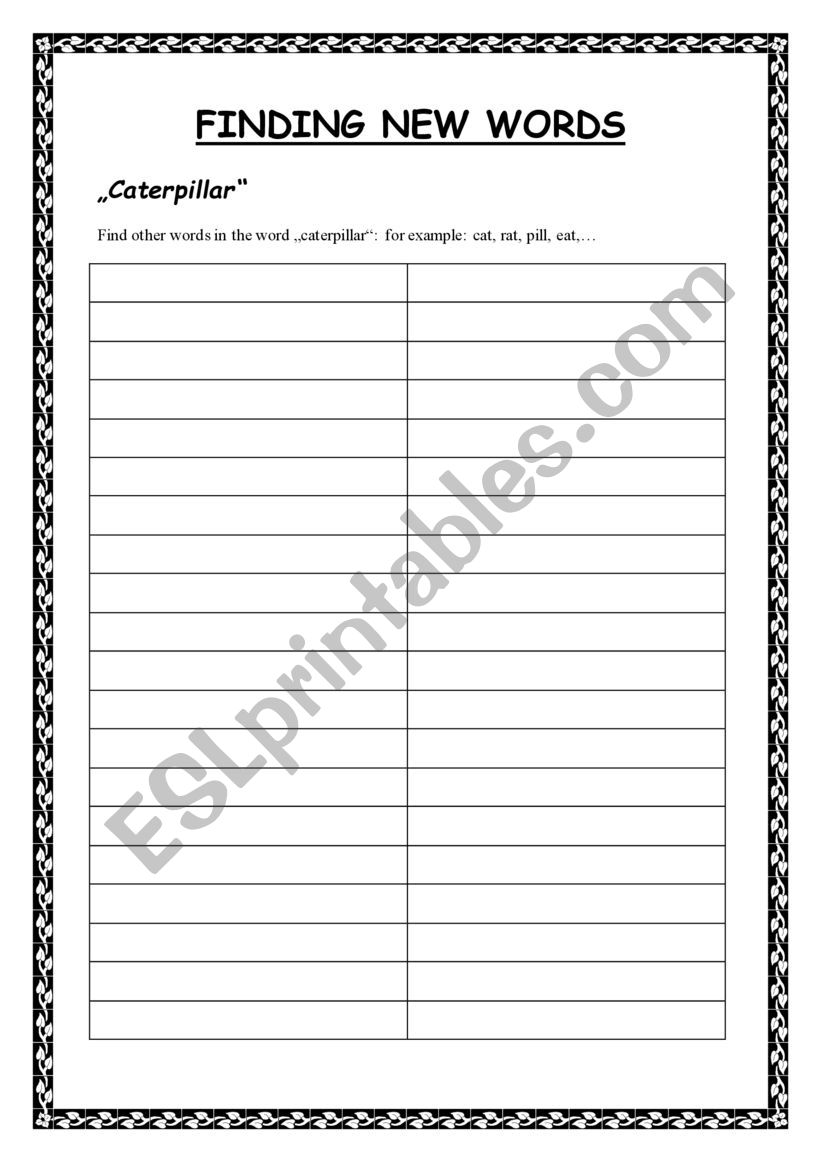 Finding new words worksheet