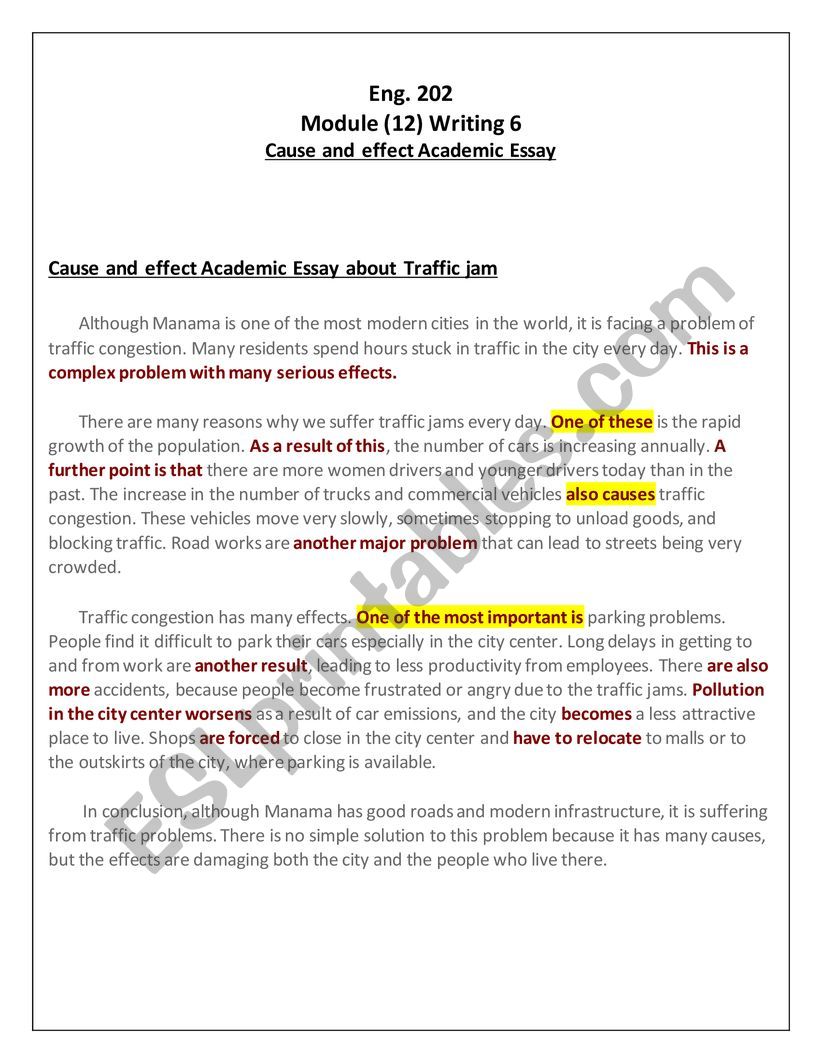 cause and effect essay about traffic jam