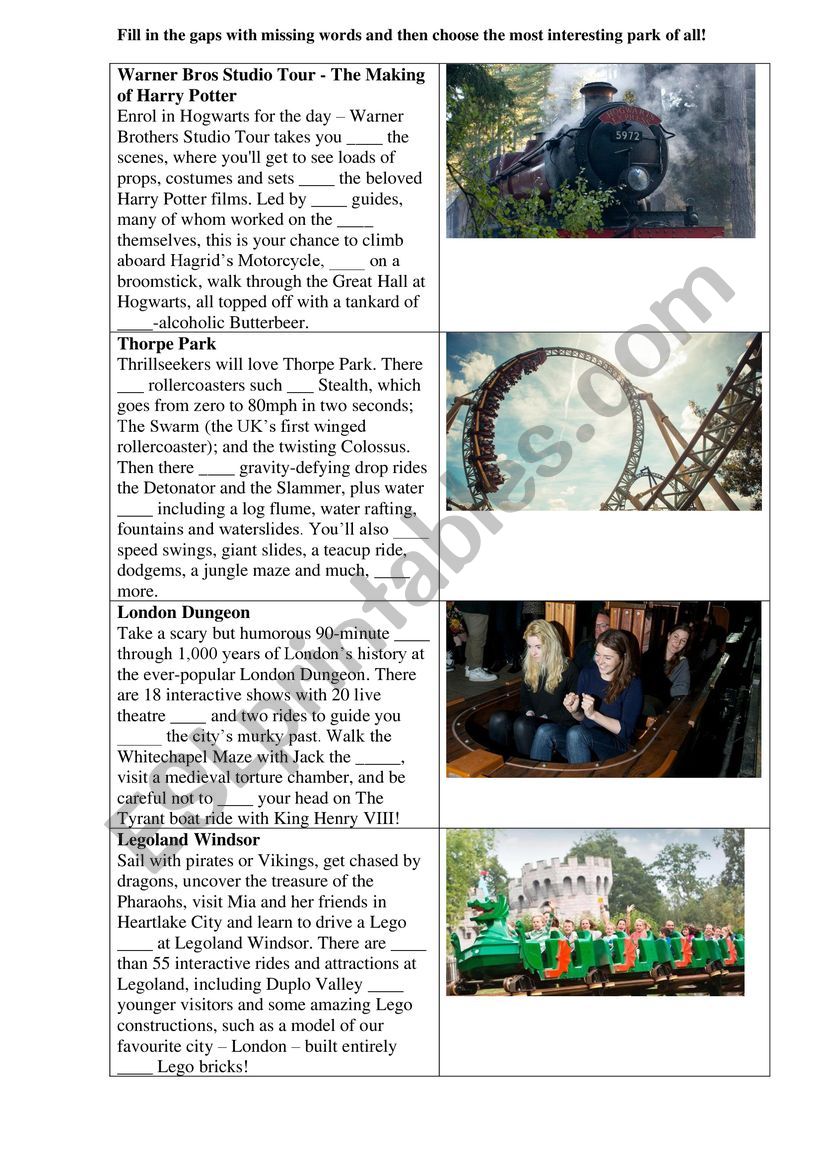 Amusement Parks worksheet