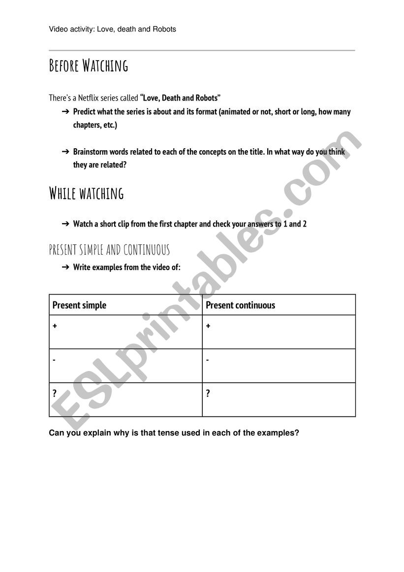 Love, death and robots worksheet