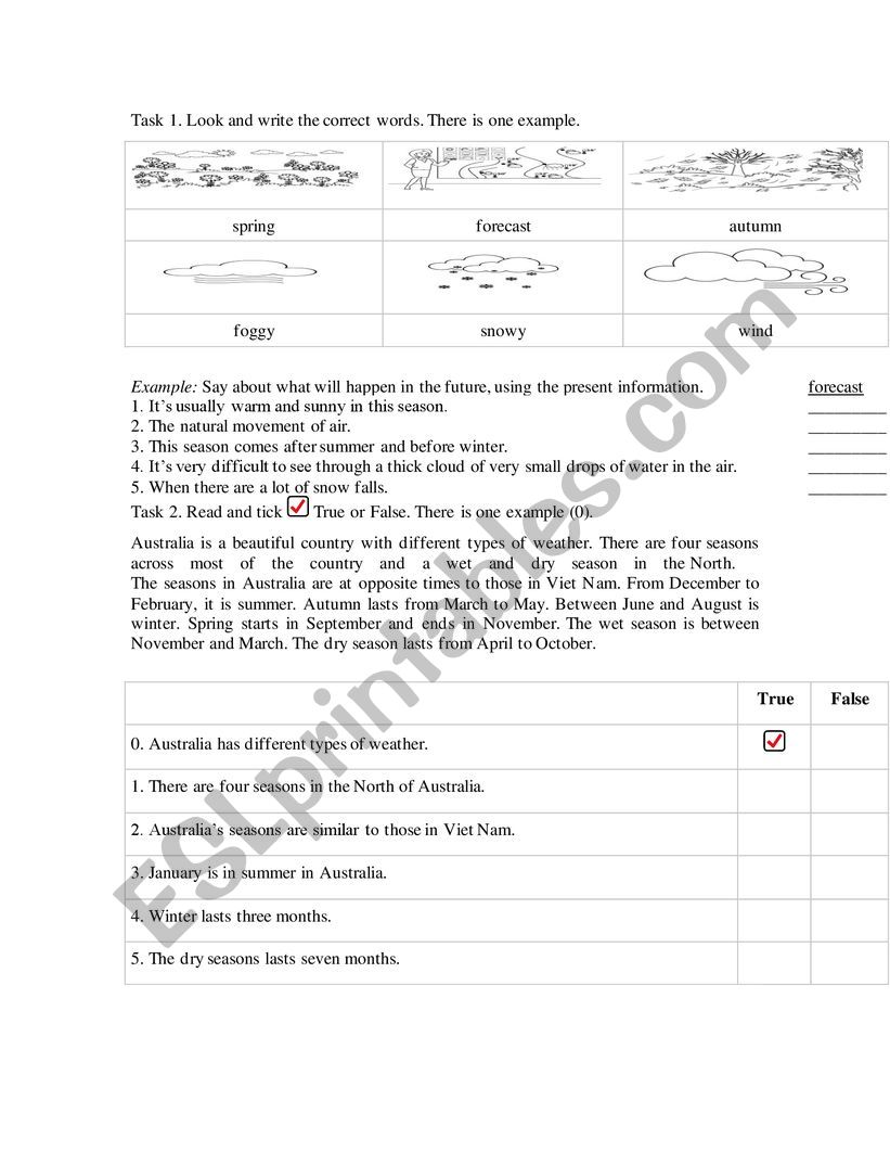 season and weather worksheet