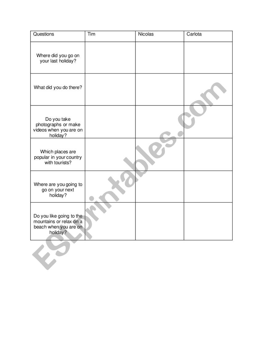 HOLIDAYS MINGLING ACTIVITY worksheet