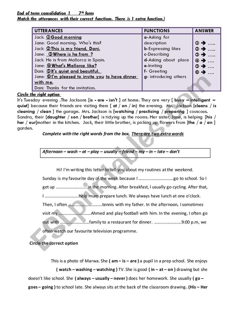 7th form consolidation 1 worksheet